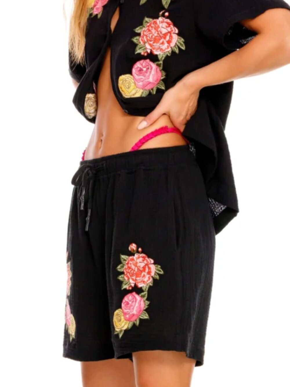 Agua Bendita NWT SET Cotton Jack Shirt & CeCe Shorts Embroidered Flower Crinkle - Picture 2 of 12